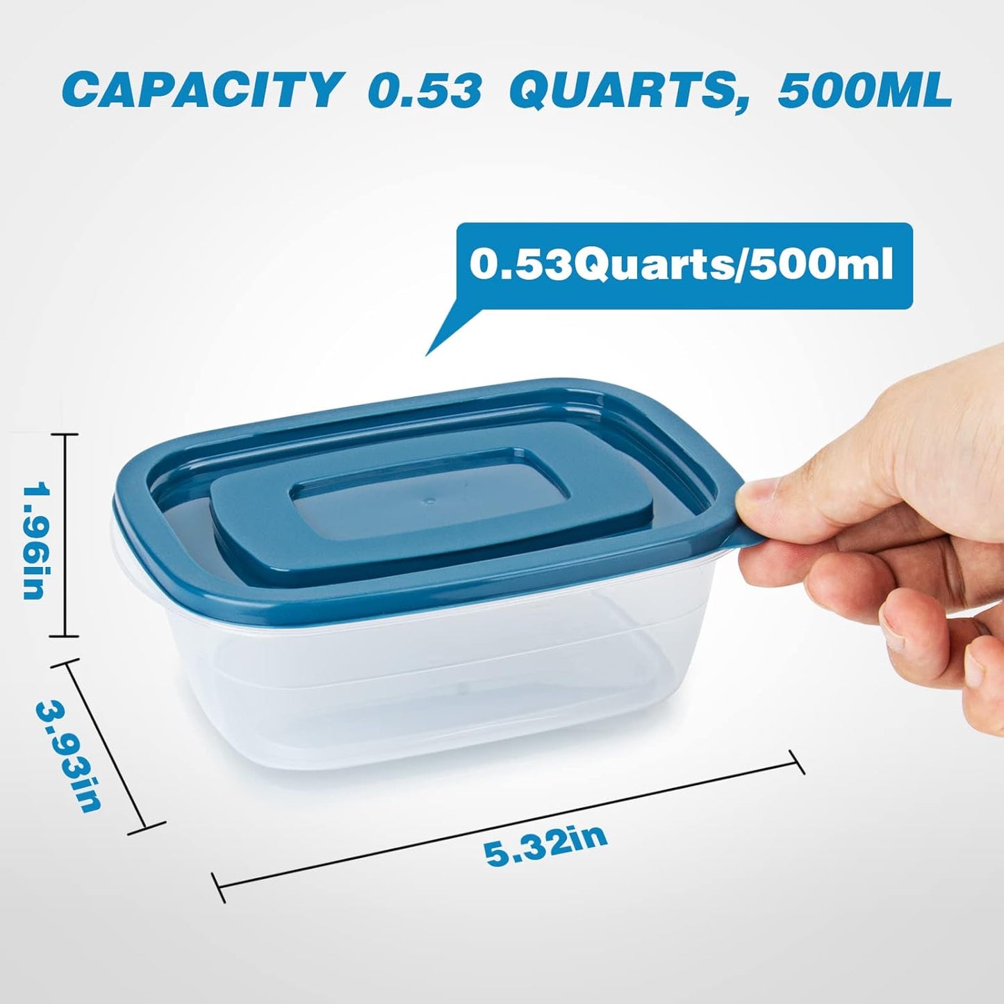 10PCS Rectangle Plastic Portion Box Sets with Lids.Food Storage Box,Container Sets,Food Storage,Food Containers,Plastic Container,Use for School,Work and Travel,500Ml per Box, Blue