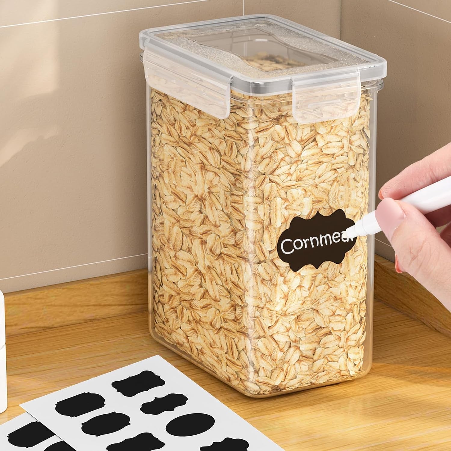 24 Pack Food Storage Containers - BPA Free, Airtight Kitchen Storage for Cereal, Flour, Sugar & Baking Supplies with 24 Labels & 1 Marker