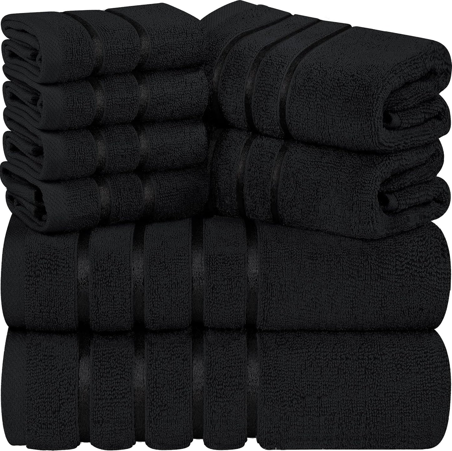 8-Piece Luxury Towel Set, 2 Bath Towels, 2 Hand Towels, and 4 Wash Cloths,97% Ring Spun Cotton Highly Absorbent Viscose Stripe Towels Ideal for Everyday Use (Cool Grey)