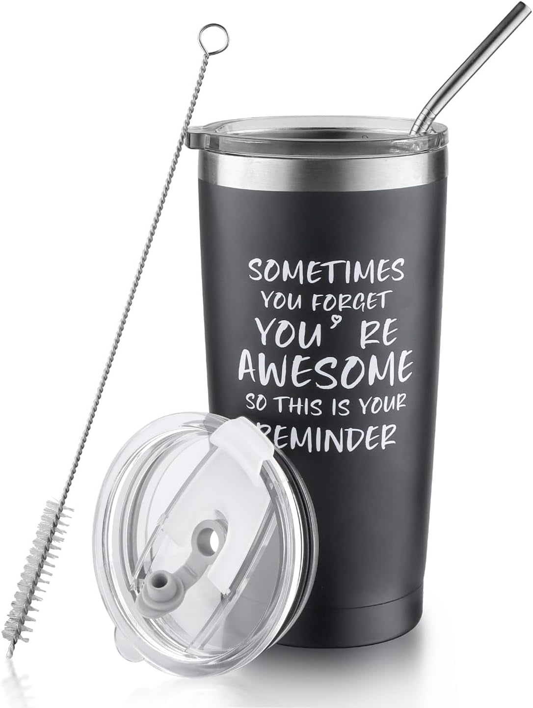 Stainless Steel Travel Tumbler with Straw and Lids, Insulated Coffee Cup Double Wall Vacuum for Men Women, 550ML/20OZ, Blue