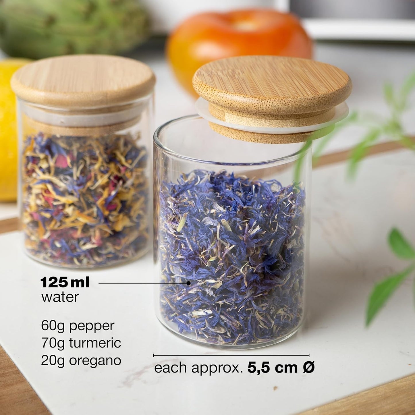 12X Spice Jars with Lids and Labels - 4.4Oz/125 Ml - Glass Spice Jars with Bamboo Lids with 12 X Labels and 1 X Chalk Pencil - Spices Jars - Seasoning Jars