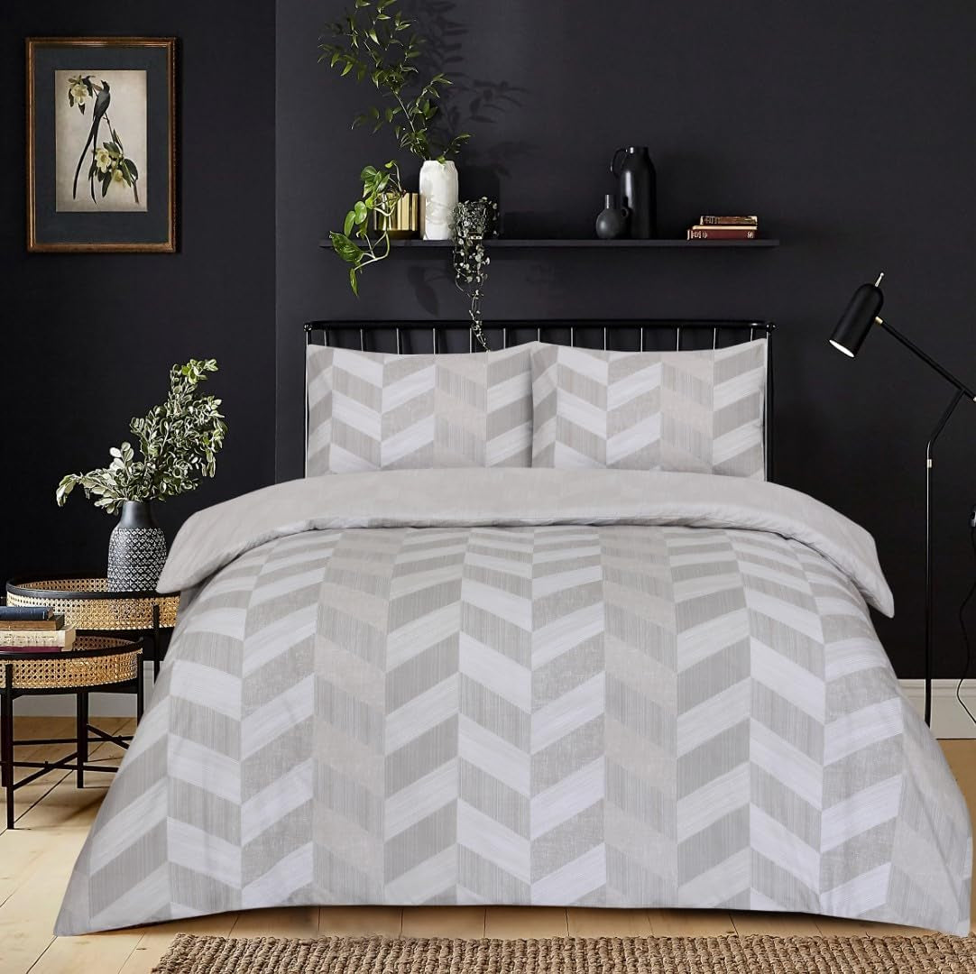 Best Linen 4 Piece Duvet Cover Set Polyester Cotton Quilt Cover Pillow Case & Fitted Sheet Complete Bedding Set Easy Care Machine Wash anti Allergic (Floral Grey, Double) (Duvetcover001)