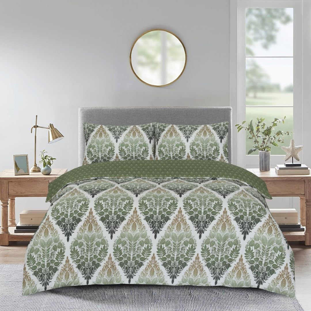 Best Linen 4 Piece Duvet Cover Set Polyester Cotton Quilt Cover Pillow Case & Fitted Sheet Complete Bedding Set Easy Care Machine Wash anti Allergic (Floral Grey, Double) (Duvetcover001)