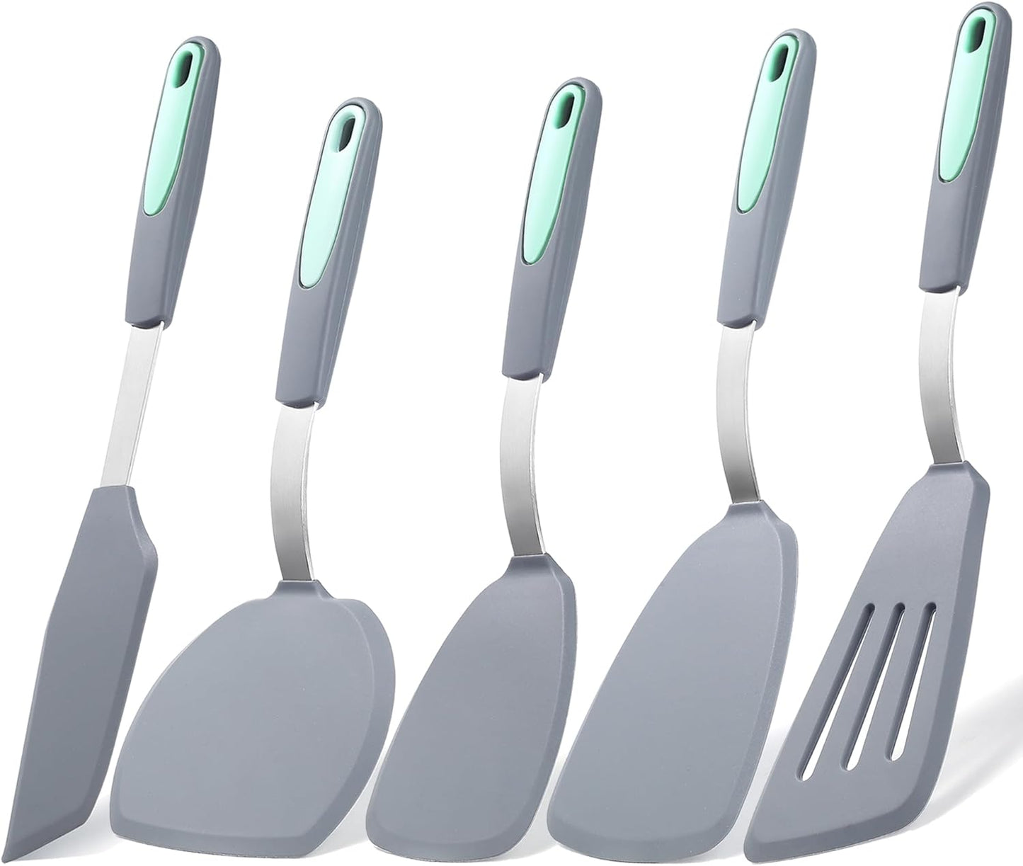 5 Pieces Silicone Spatula Set, BPA Free Silicone Turner Spatulas, Heat Resistance Cooking Utensils, Flip Turner for Fish, Egg, Pancake, Navy Blue
