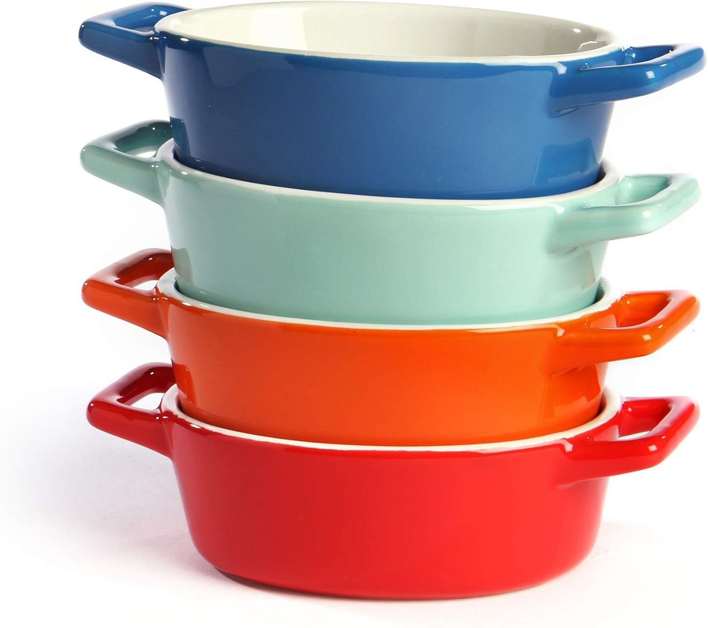Mini Ceramic Oven Dishes - Set of 4 | Oval Baking Dish | Oven to Table Baking Dishes | Red, Blue, Green & Orange Colours | Lasagne, Pie and Casserole Pot | M&W