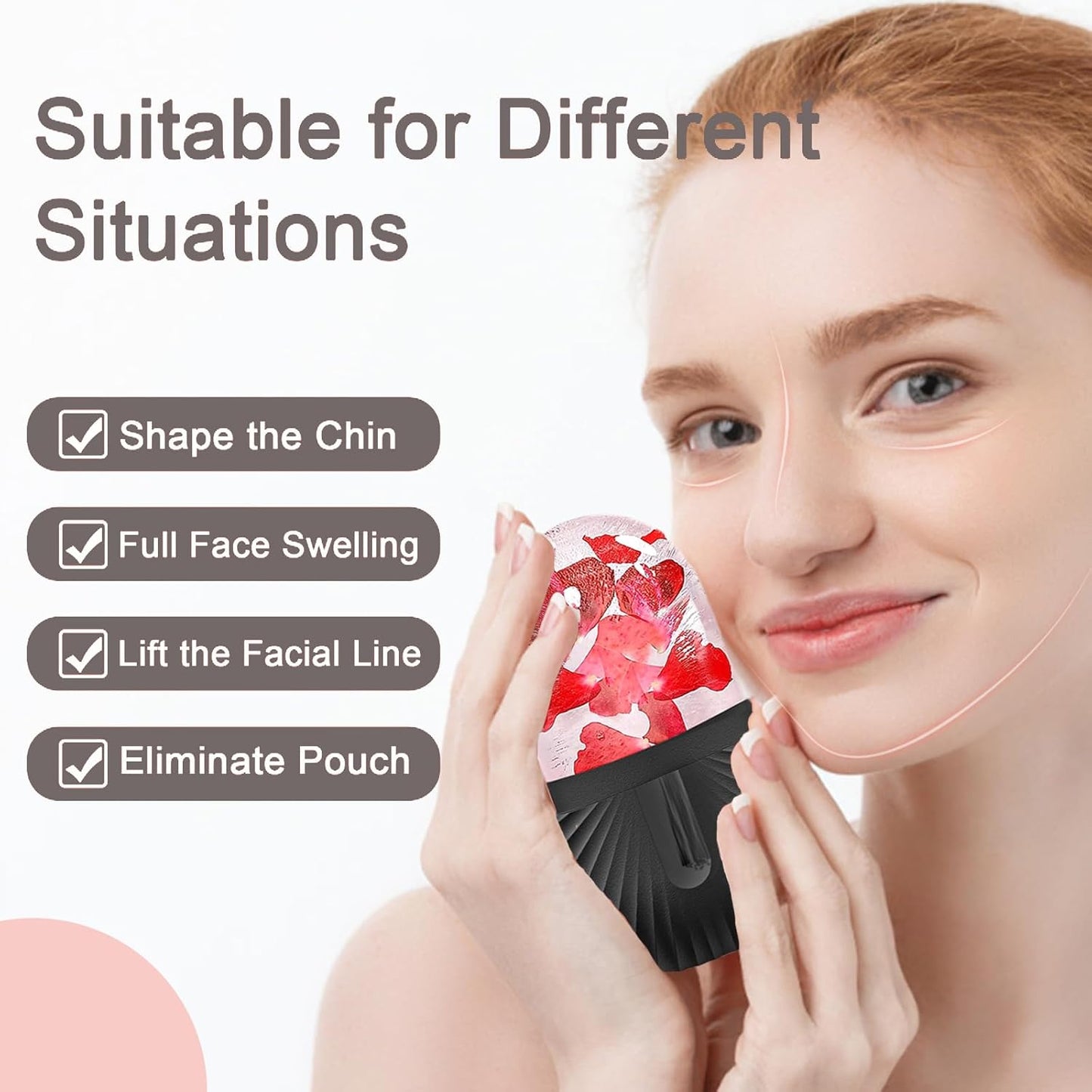 Ice Face Roller, Reusable Silicone Mold Face Massage Eye Facial Beauty Skin Care Tools Apply Ice for Shrink Pores anti Wrinkle Reduce Puffiness Improve Skin Elasticity, Seashell, Black