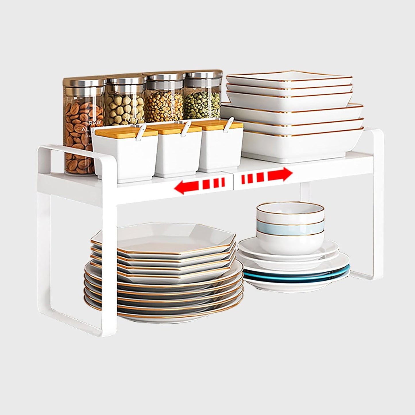 Extendable Kitchen Cupboard Shelf Expandable Storage Rack Shelf Kitchen Shelf Organiser,Spice Racks,Cupboard Shelf，Suitable for Home and Kitchen Storage,1 Pack Black